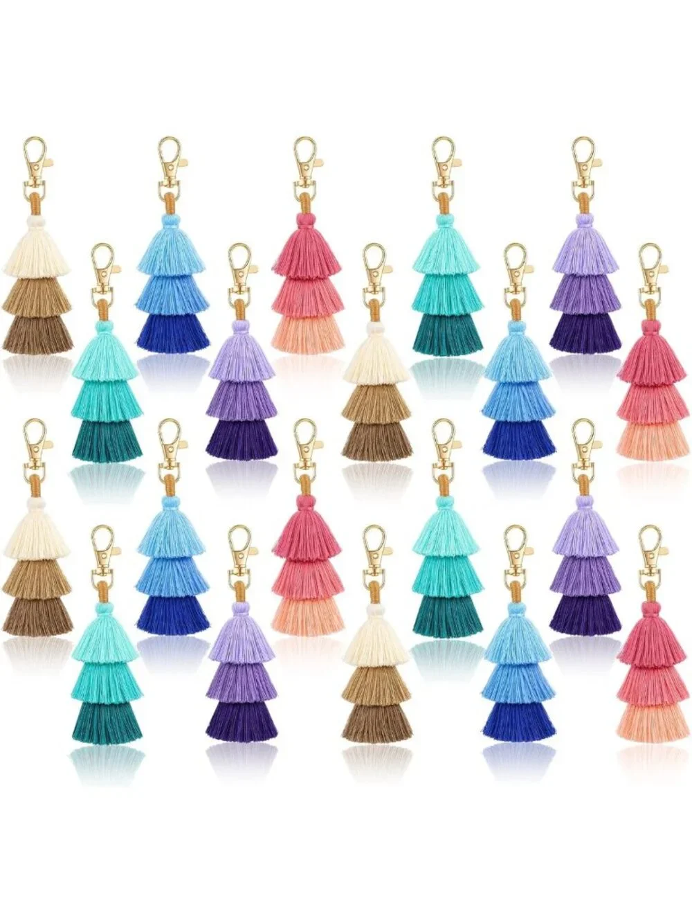 Colorful Pom Pom Tassel Keychain Set - Cute Bohemian Bag Charms for Women (20